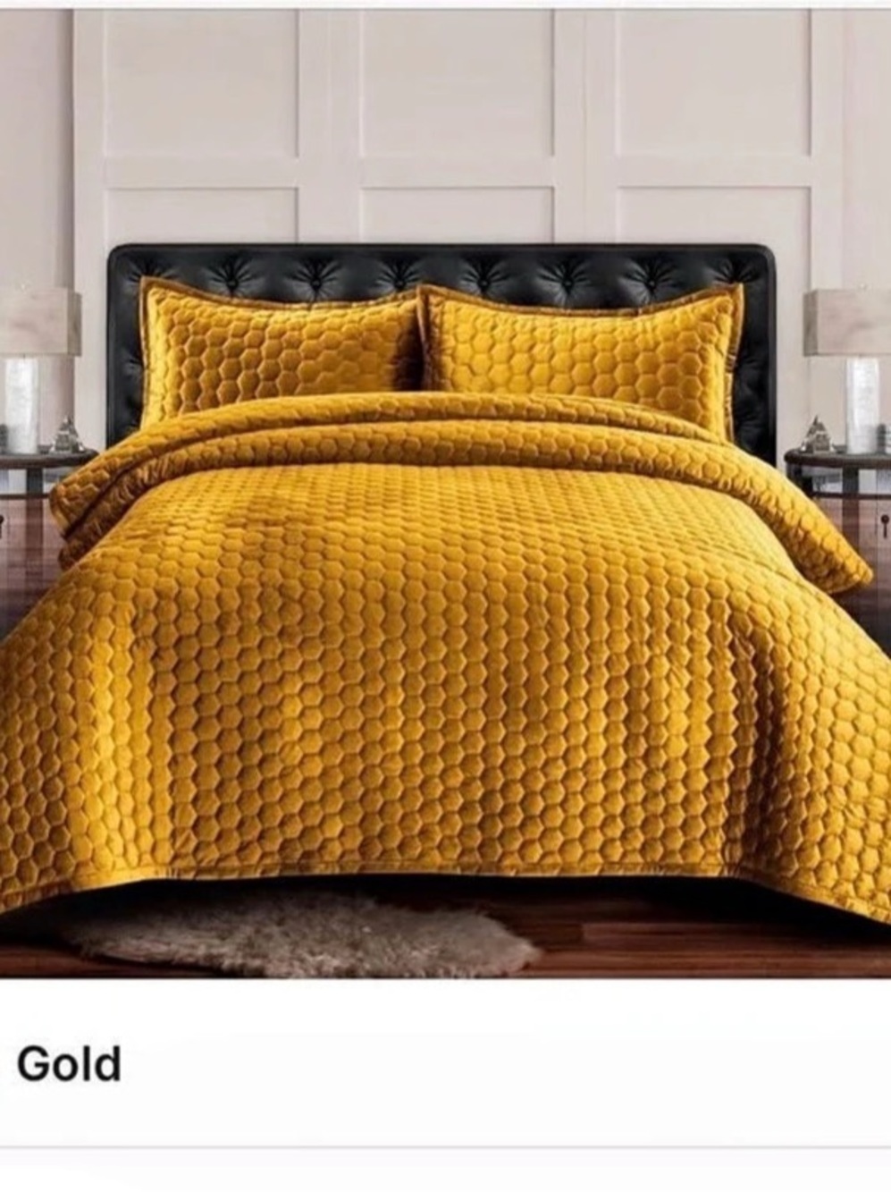 Tribeca Living Lugano Honeycomb Velvet Oversized Quilt Set Gold Comforter Set